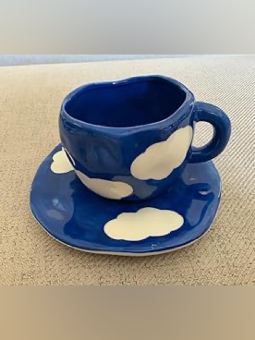 Japanese Hand Painted Coffee Cup with Saucer Blue & White NEW